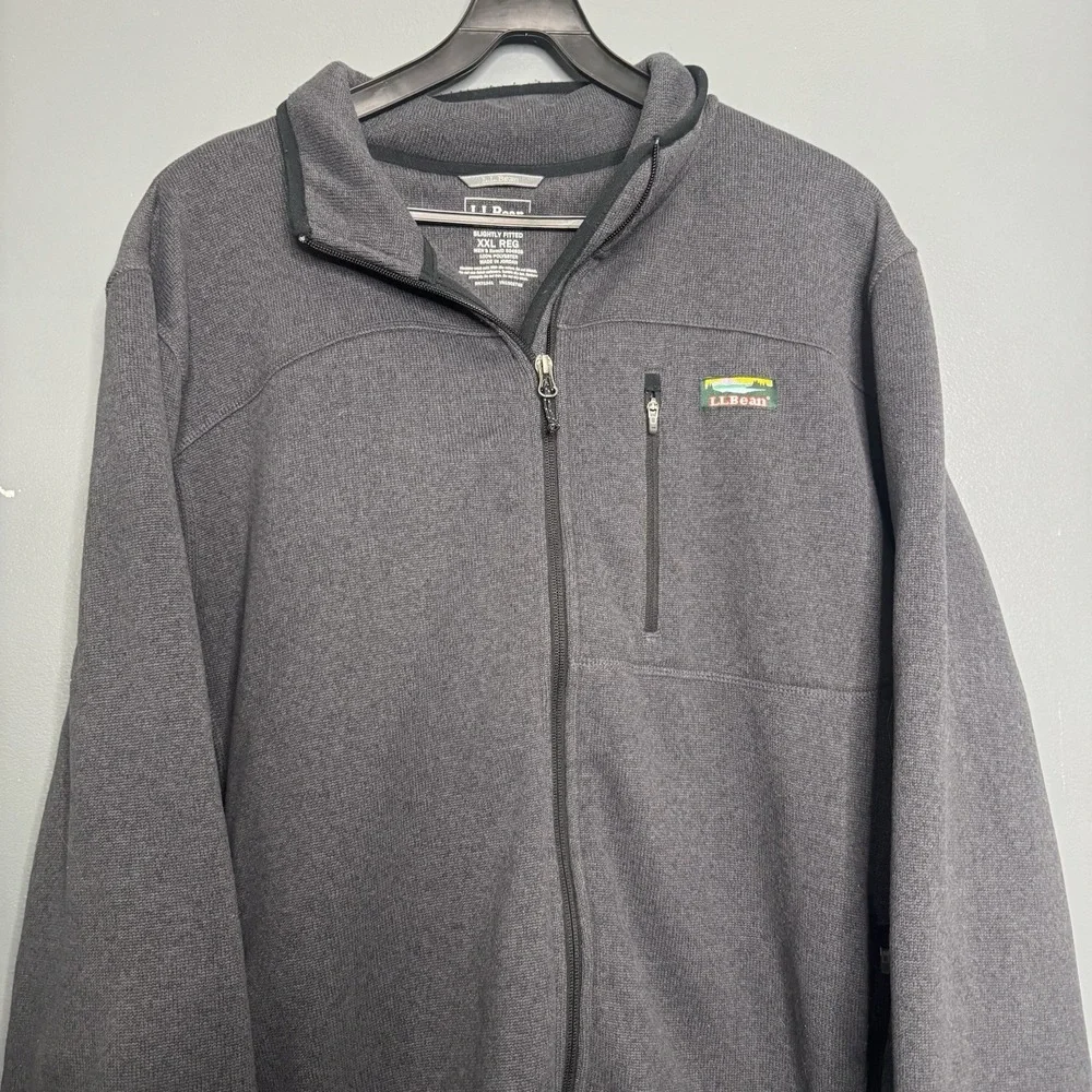 LL Bean Jacket Mens XXL Green Sweater Fleece Full‎ Zip Slightly Fitted Outdoor